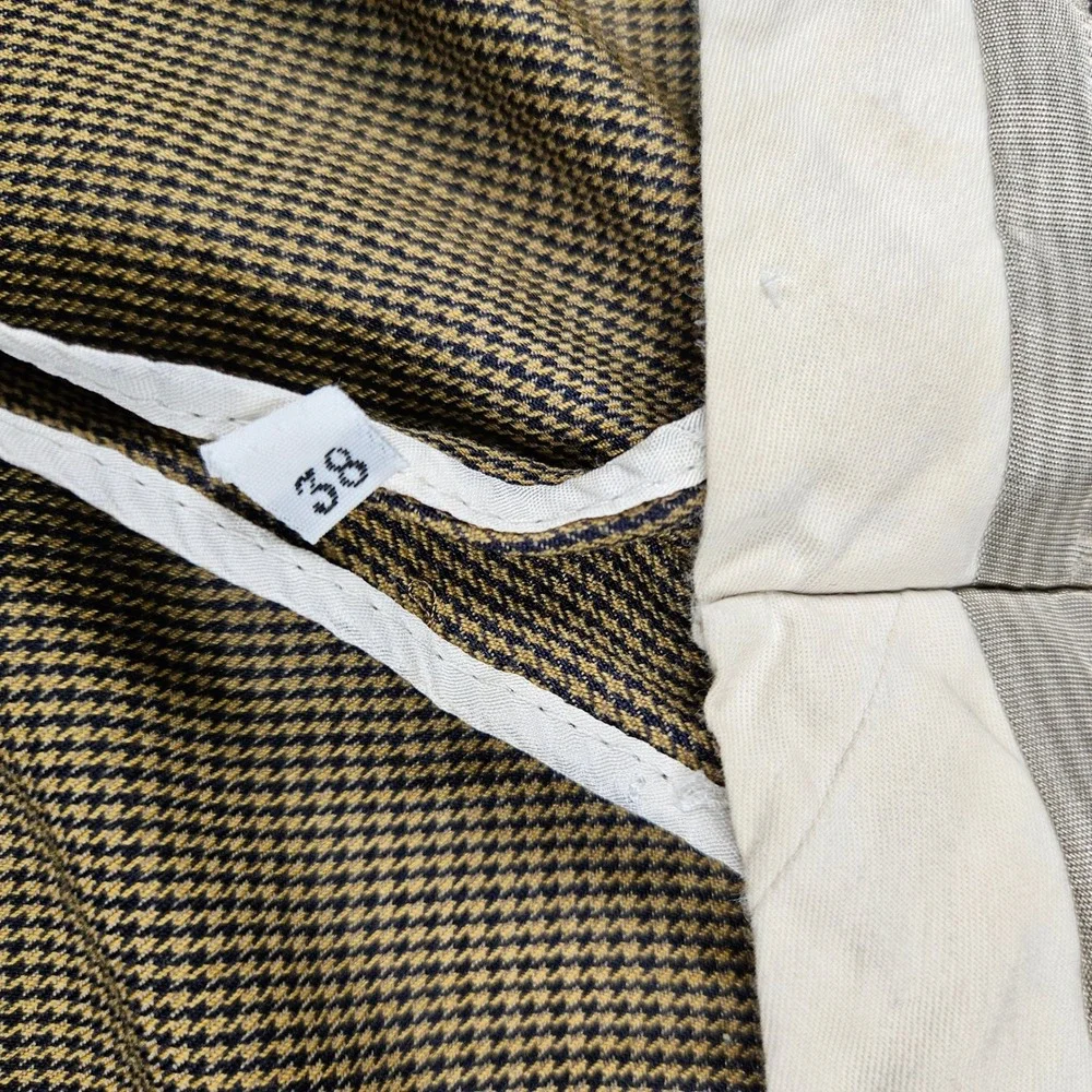 Zanella Mens 38 Pleated Wool Trousers Houndstooth Made in Italy Tan Black 982